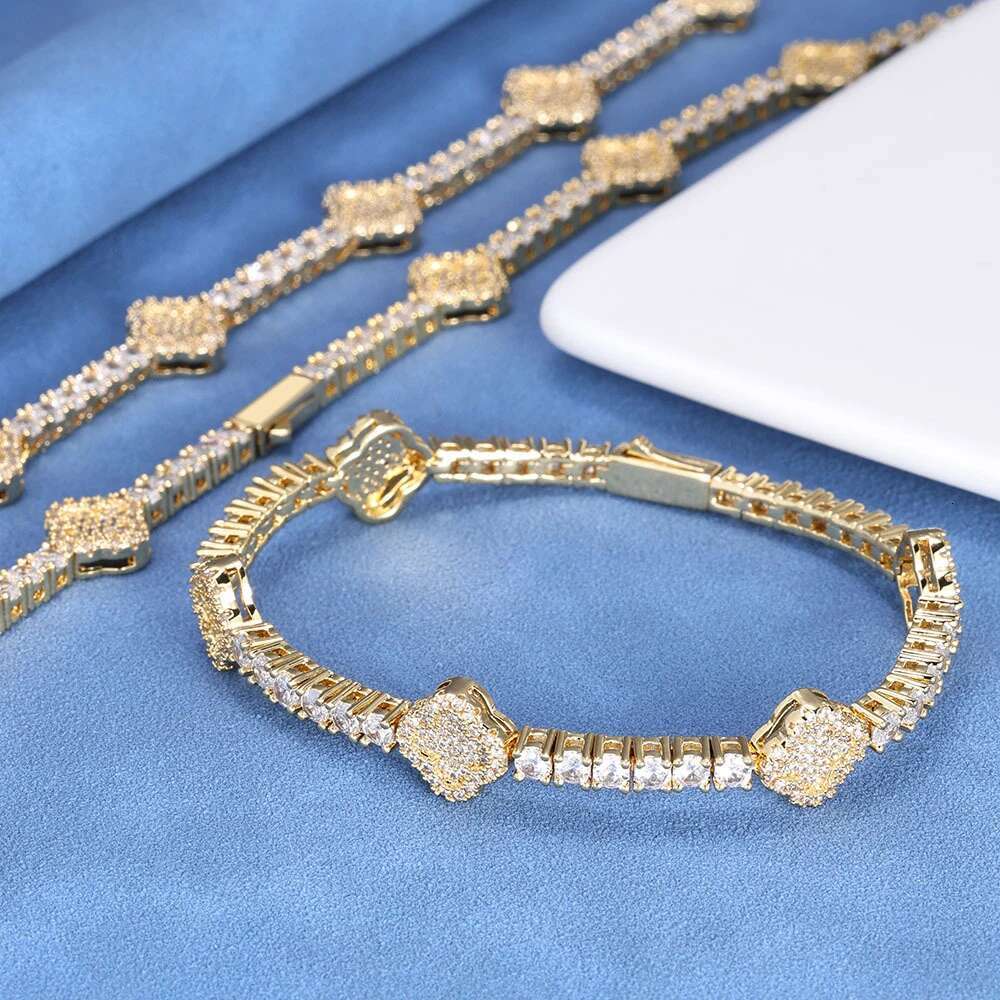 KNOBSPIN D VVS1 Moissanite Tennis Bracelet Four Leaf Clover s925 Sterling Silver Plated 18k with GRA Wedding Bracelets for Women