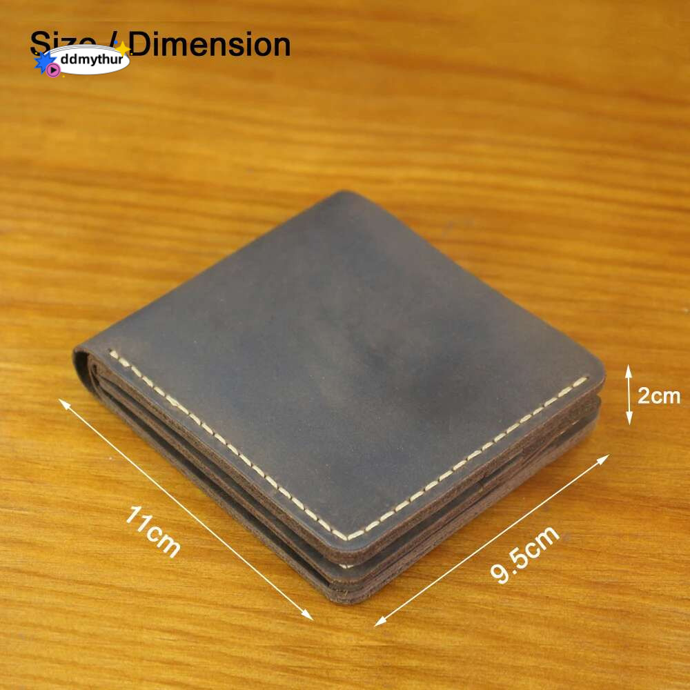 Handmade 100% Genuine Leather Men Purse Short Clip with Coin Pocket Male Money Bag Multi-Card Wallet Vintage ddmythur