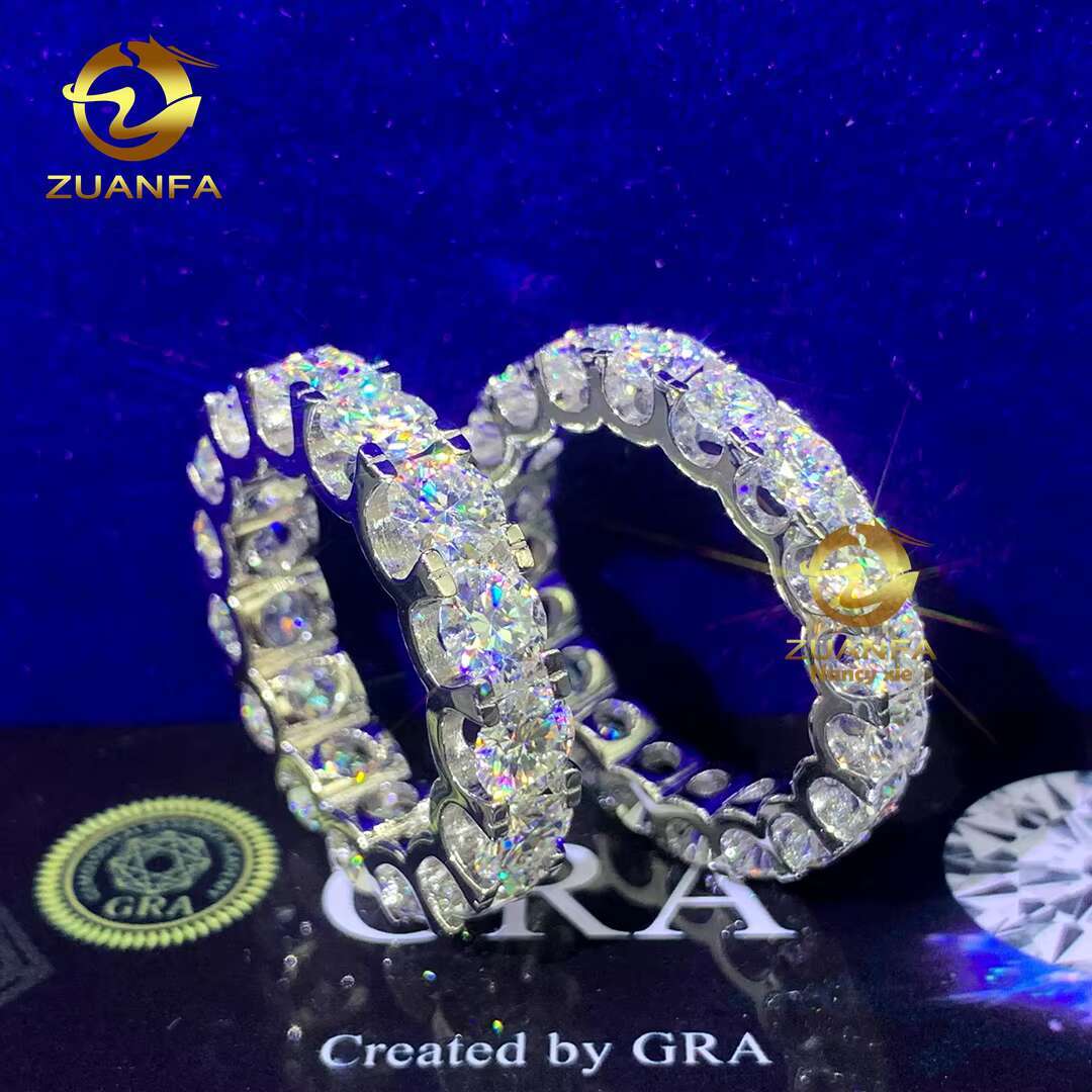 Iced Out Ready to Ship Jewelry Hot Selling 925 Silver Whole Round 4mm 5mm Diamond Band VVS Moissanite Eternity Ring