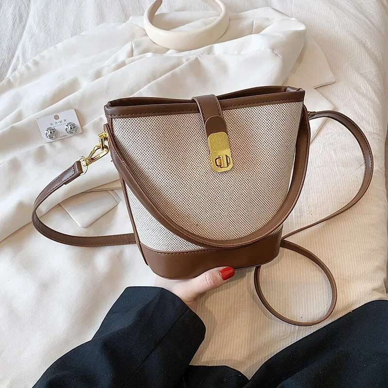 Cross-Border Retro Casual Contrasting Color Portable Small Women's 2024 Spring And Summer Bucket Bag Texture Versatile S
