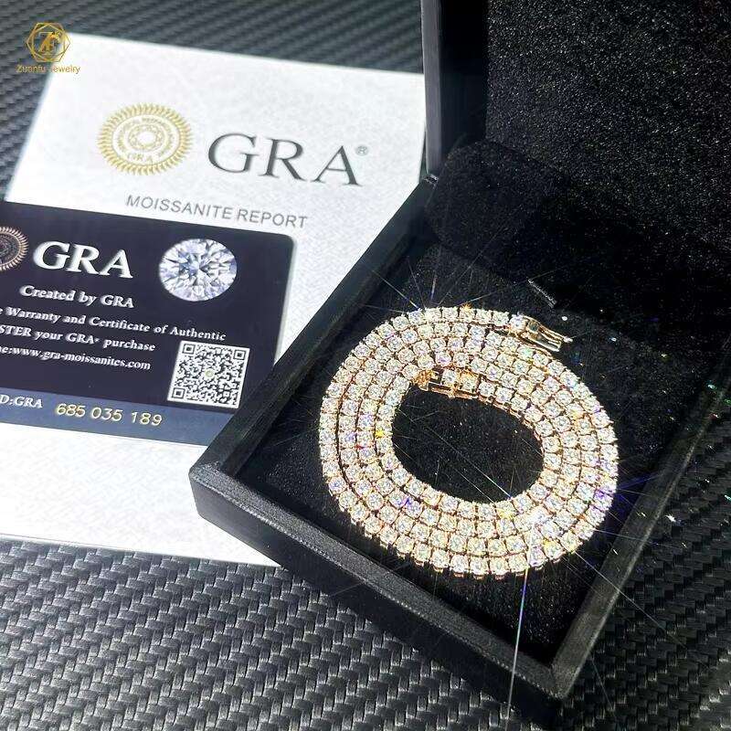 Dia Mossanite Chain Mens Iced Out Gold Chains Necklaces Hip Hop Jewelry Moissanite Tennis Necklace