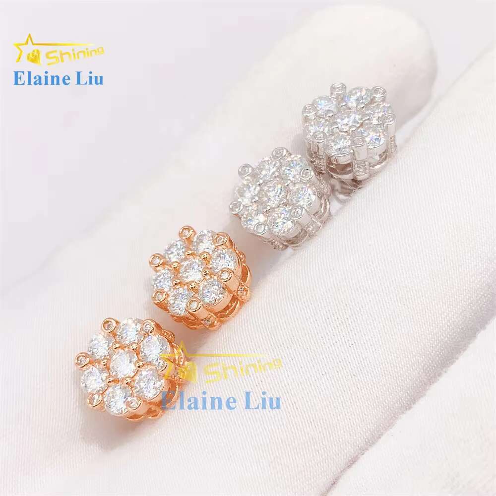 High Quality 925 Sterling Silver Bling Fashion Diamond Hip Hop Iced Out White Vvs Moissanite Flower Stud Earrings