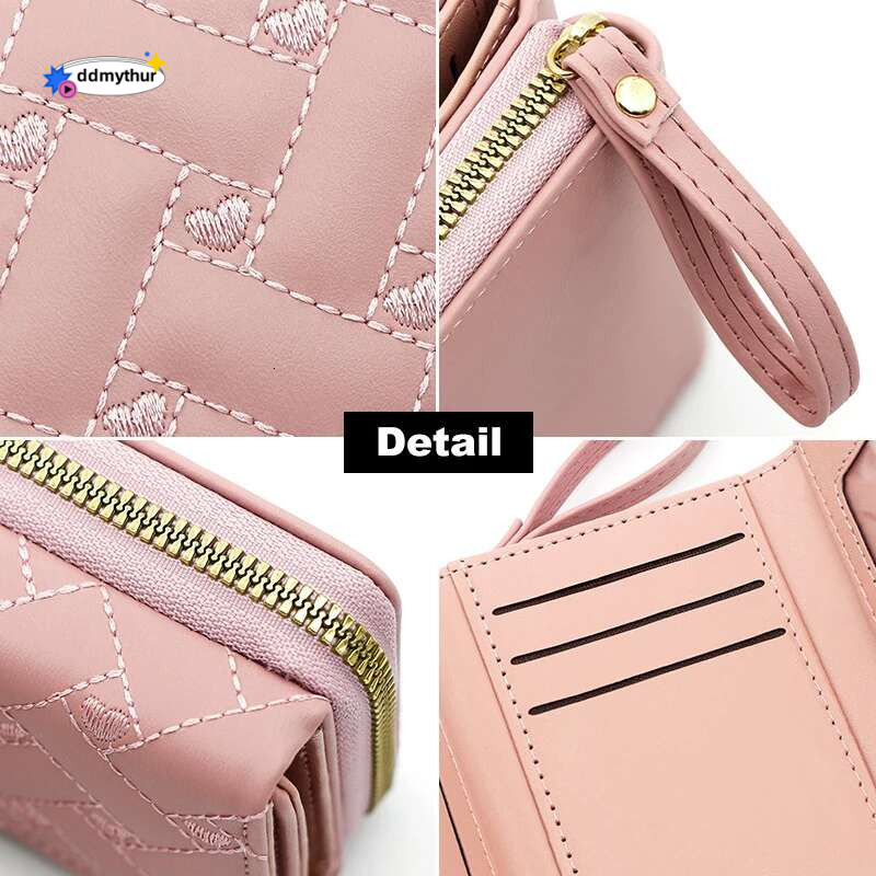 Women Large Capacity Cute Wallet PU Tri Fold Card Bag Multi Pocket Short Purse Fashion Embroidered Love Pattern Wallets 2025 ddmythur