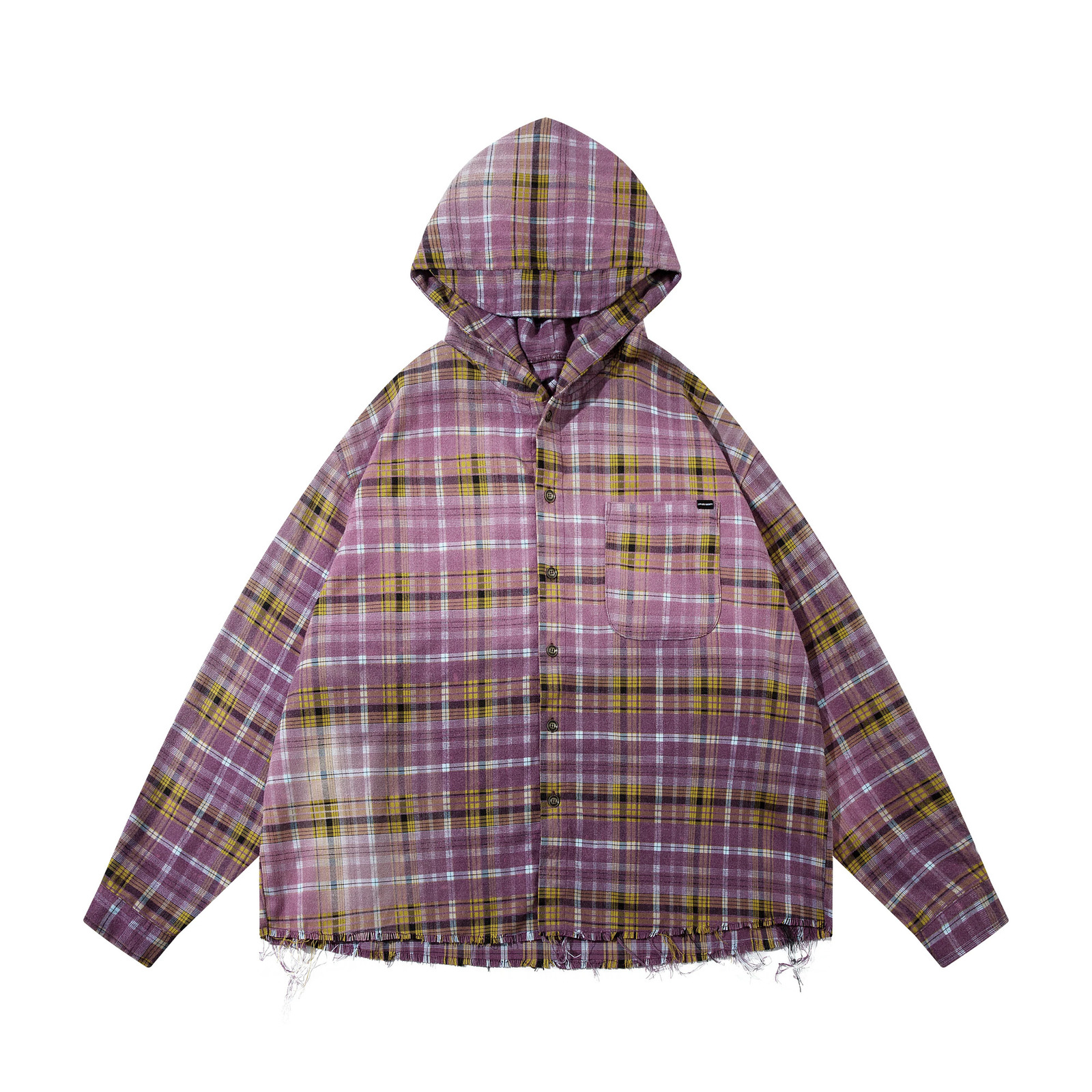 MIJKO fully printed plain weave shirt jacket green pink purple gradient retro super large hooded fashionable mens 360g 250409
