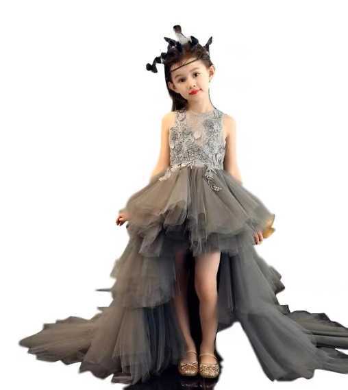 Girl's Dresses Girls runway dress Princess dress Children's high-end train piano performance birthday evening gown host Peng Peng yarn Q2504