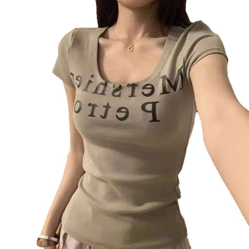 2025S Designer Women S T Shirt American Spicy Girl Letter Printed U Neck Short Sleeved T Shirt For Women S Summer New Design Pure Desire Style Top