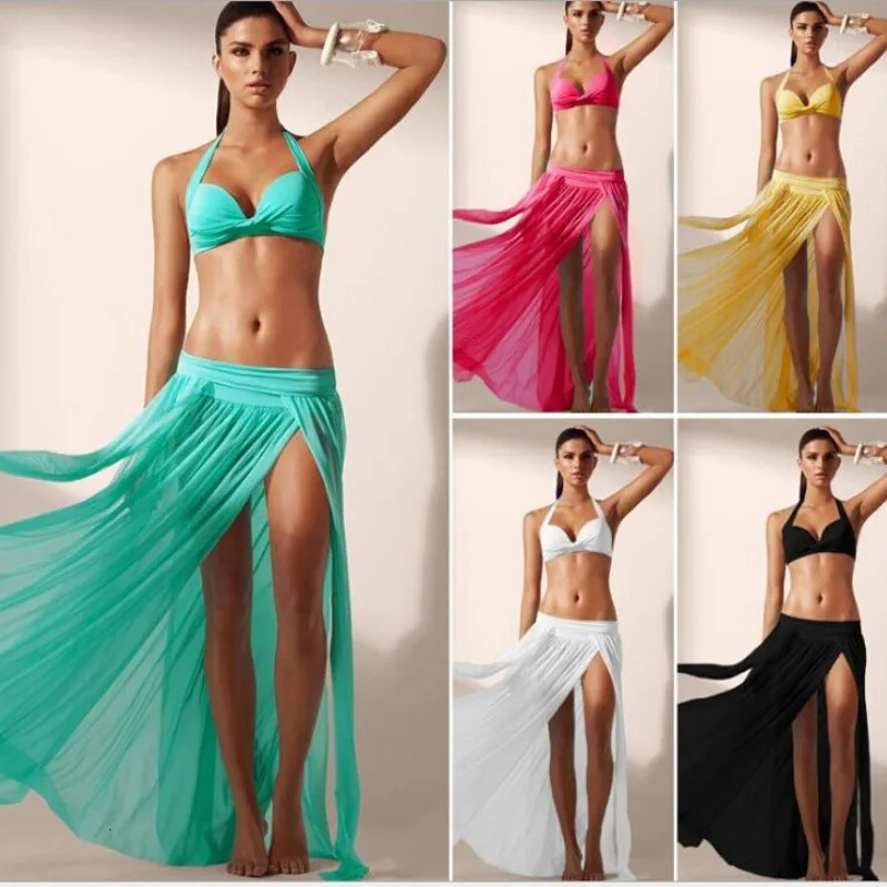 5Color Solid Beach Dress Womens Mesh Bikini Top Open Style Saron Swimsuit No Size for Skiing 250409