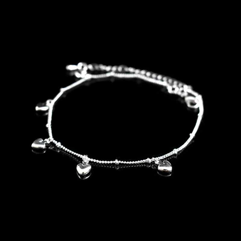 New Fashion 925 Sterling Silver Simple Exquisite Heart Pendant Anklets Women Jewelry Birthday Gift Summer Foot Chain Bracelets Z250408