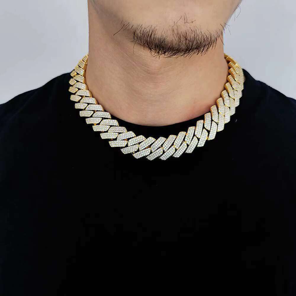 Men's 20mm 3-Rows Gold Plated Hip Hop Jewelry Chunky Necklace Iced CZ Prong k Zircon Dia Cuban Chain Copper
