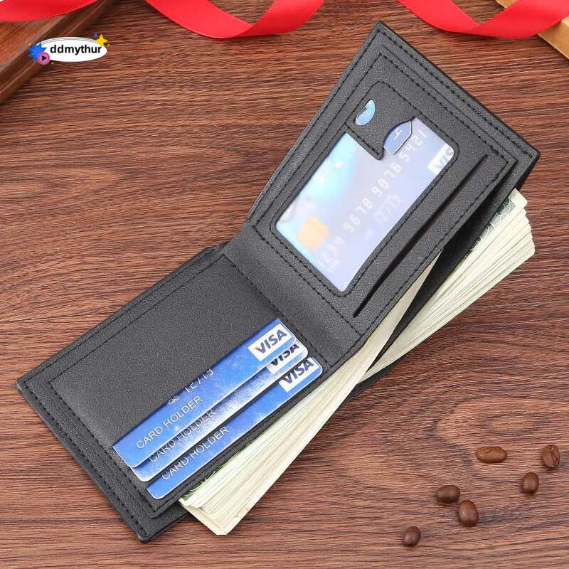 Men's Short Youth Fashion Emed Horizontal Soft Leather Clip Large Capacity Multi Card Wallet ddmythur