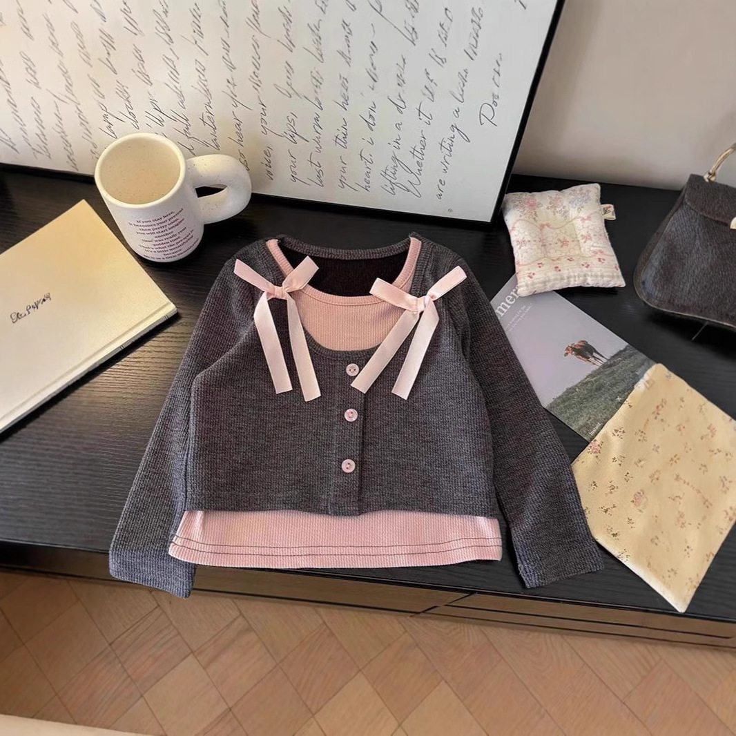 Ddmyshoesvip Sweet And Versatile Fake Two Piece T Shirt Top For Girls Spring New Korean Version Children S Fashionable Western Style Base Shirt
