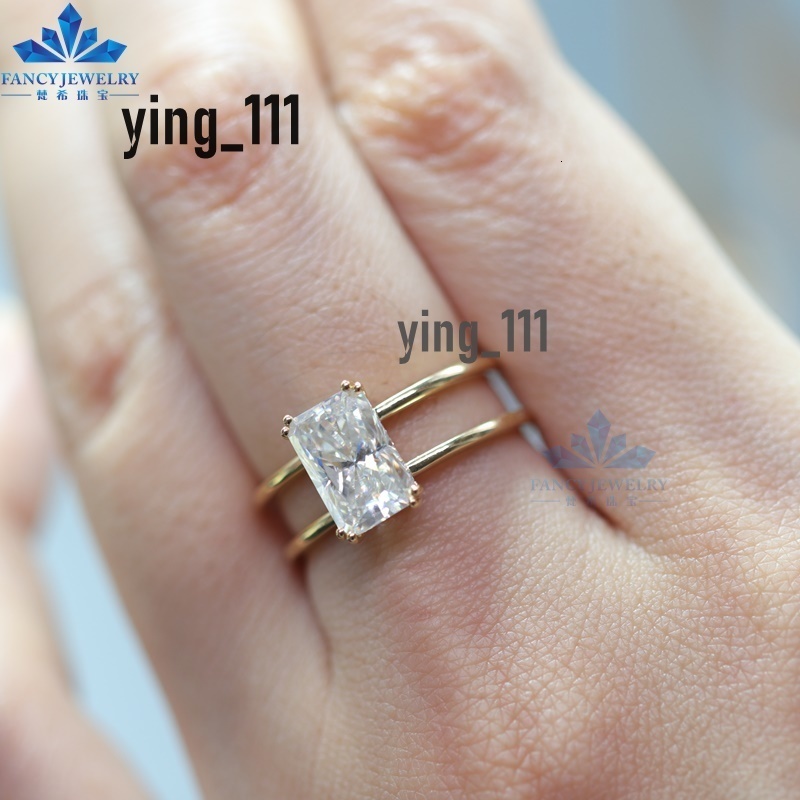 AU750 18K Yellow Gold 1.5CT Radiant Cut Moissanite Custom Solitaire Double Band Engagement Ring