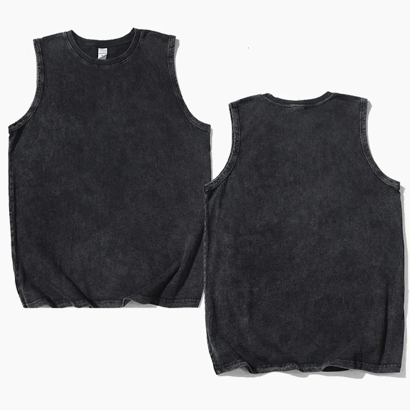 100% pure cotton retro vest Tshirt mens oversized washable top summer womens sleeveless short sleeved Y2K streetwear 250409