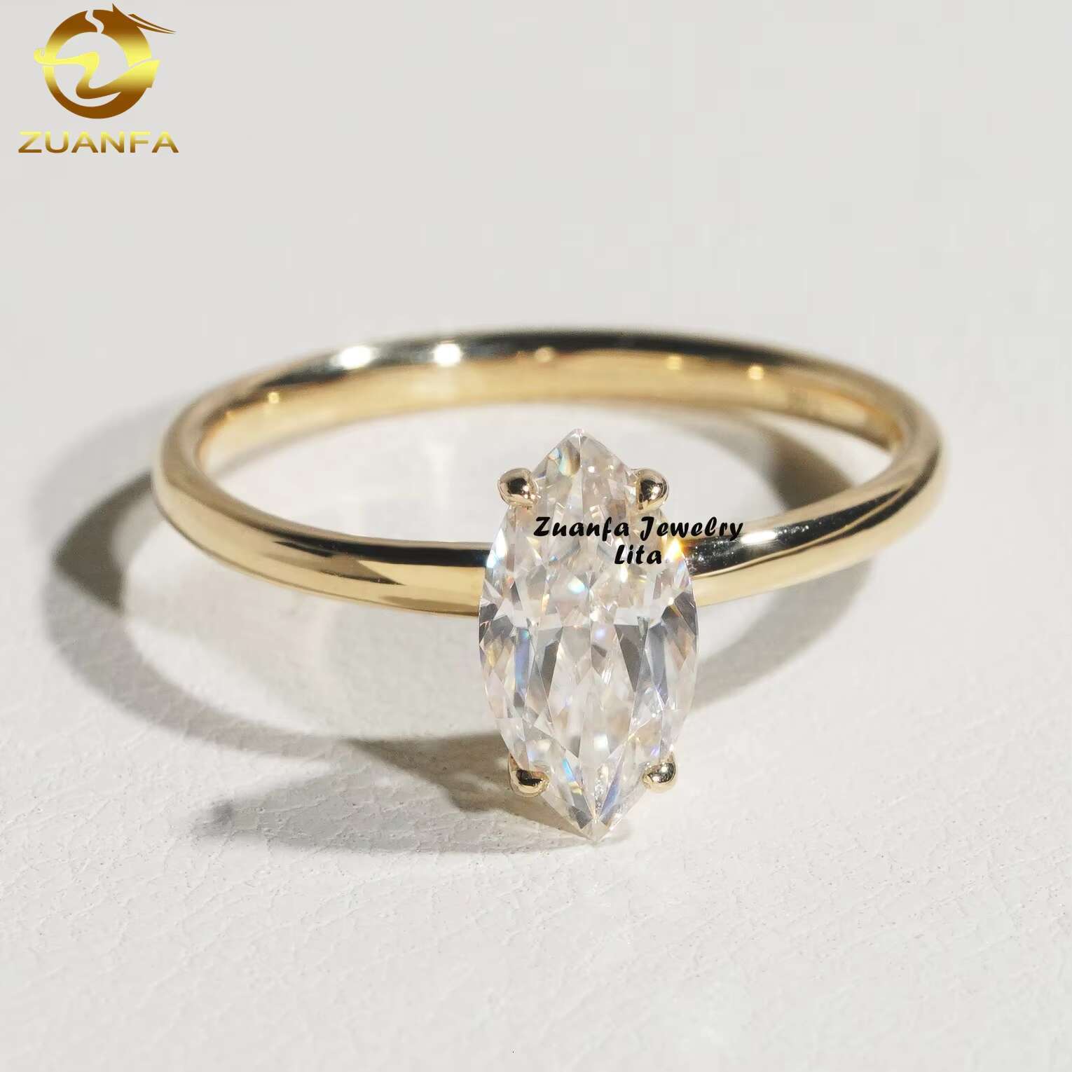New Fashion Marquise Cut Moissanite Diamond 14k Solid Gold Womens 1ct Solitaire Engagement Ring