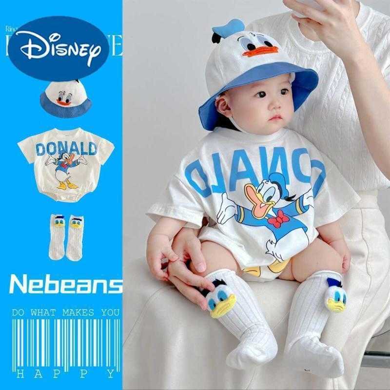 Disney Newborn baby clothes summer thin set bag fart clothes cute and super cute Donald Duck outdoor baby jumpsuitXJ250409