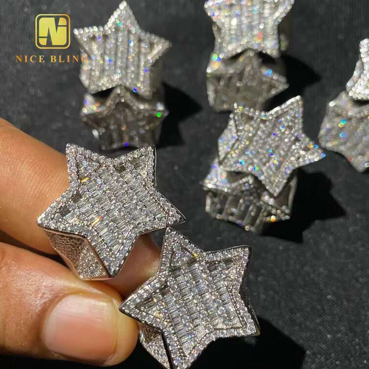 Classic Custom Baguette Star Hip Hop Style Men Ring Iced Out VVS Moissanite Diamond Jewelry 925 Sterling Silver Rings Men Women