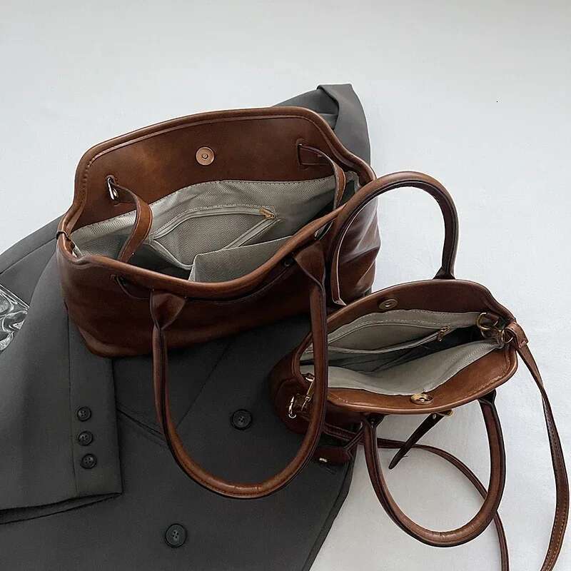 PU Leather Retro Tote Bag For Women Winter Trend New Fashion Y2k Handbags Females Travel Shoulder Crossbody Bags