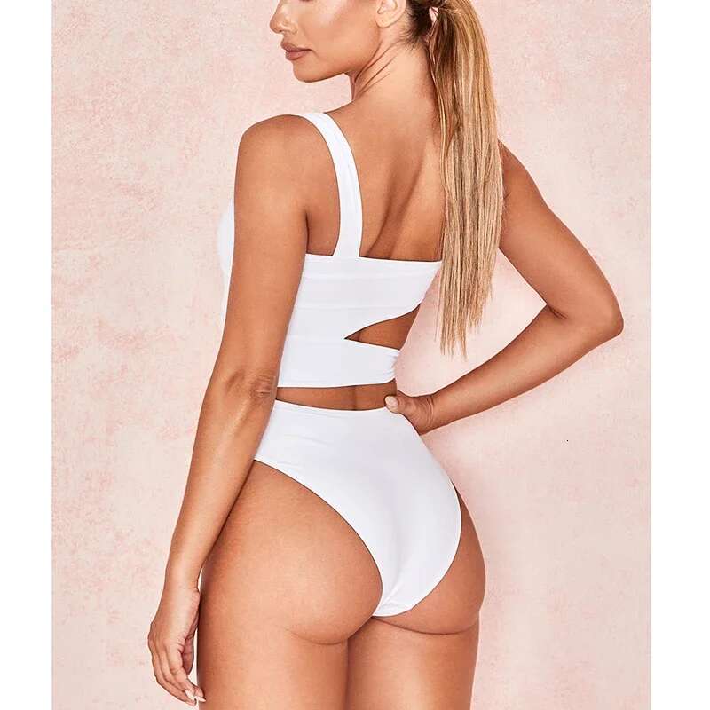 Sexy Set One Bikini One-Piece Swimsuit 2024 Off Shoulder White Patchwork Swimwear Bodysuit Bathing Suit Tankini