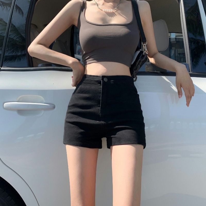2025 New Designer Shorts Denim Shorts Women Elastic High Waisted Black Slimming Spicy Girl Hot Pants Tight Fitting Curly Wrap Buttocks Slim Fit Instag