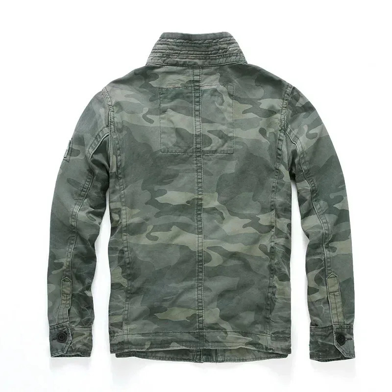 Mens jacket mens M65 denim vintage cargo outdoor multi pocket camouflage top casual and fashionable hiking uniform 250409