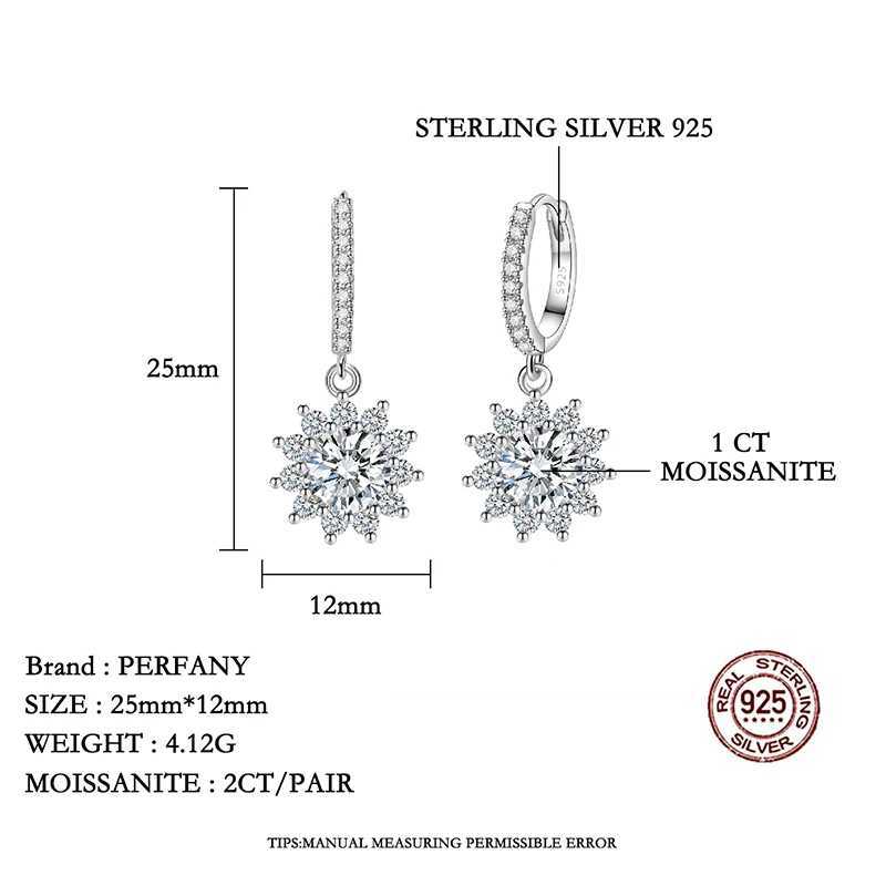 PERFANY 0.5/1CT Moissanite Earrings for Women S925 Pure Silver Sunflower Laboratory Diamonds Drop Earring Luxury Wedding Jewelry Z250408