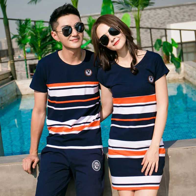 Family Matching Set Summer Fashion Striped T-shirt Set Mother and Daughter Dress and Father Son Baby Boy Girl S2548