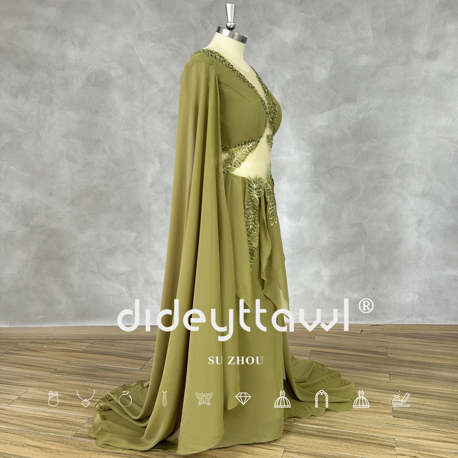 DIDEYTTAWL Real Pos Eras Tour Leaf Decal Vneck Cut Long Sleeve Ball Dress Aline Lace Back Evening 250409