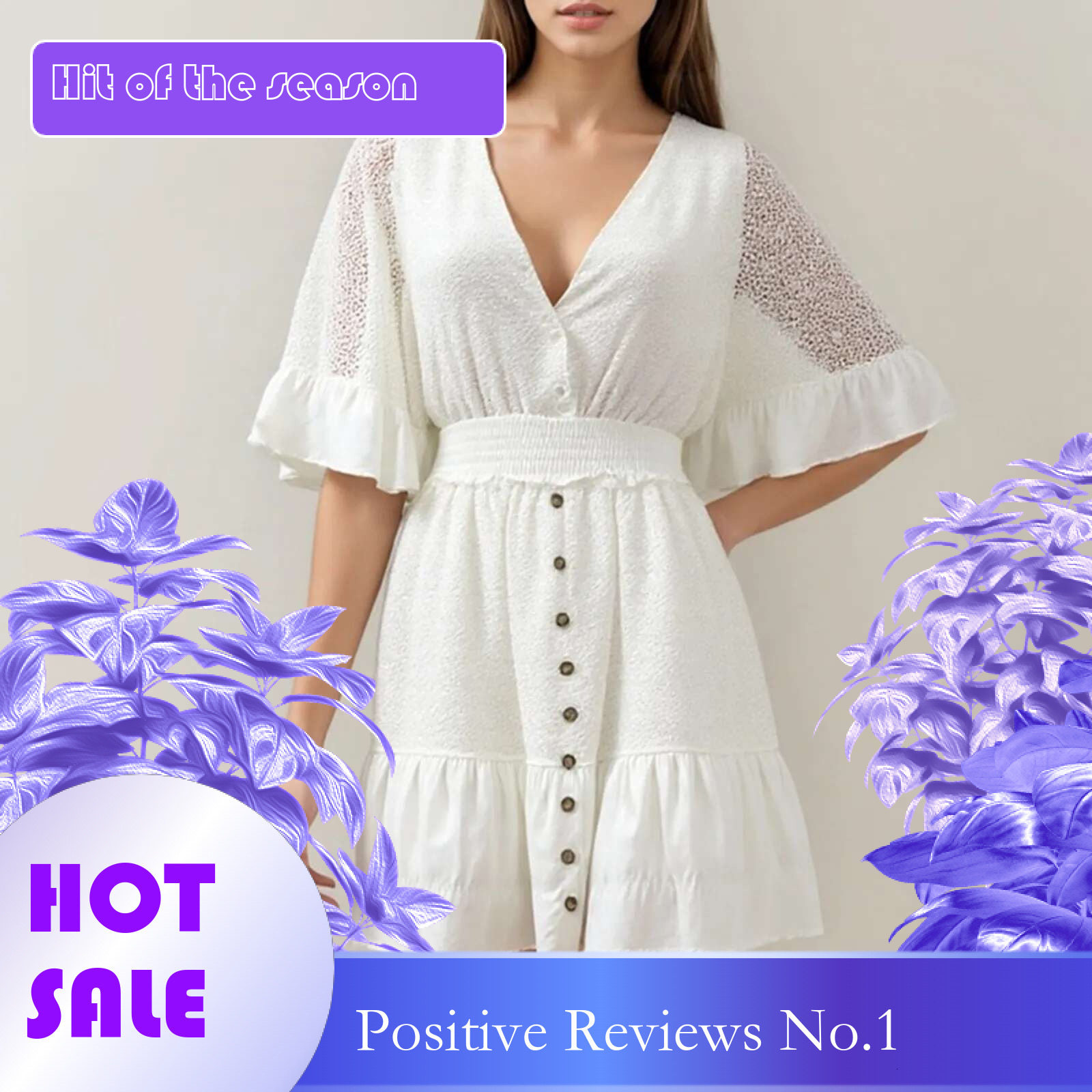 Dongdumaoyi Summer Fashion Dresses For Women Lace Crochet Casual Rustic Elegant Vintage Dress Solid Color V Neck Short