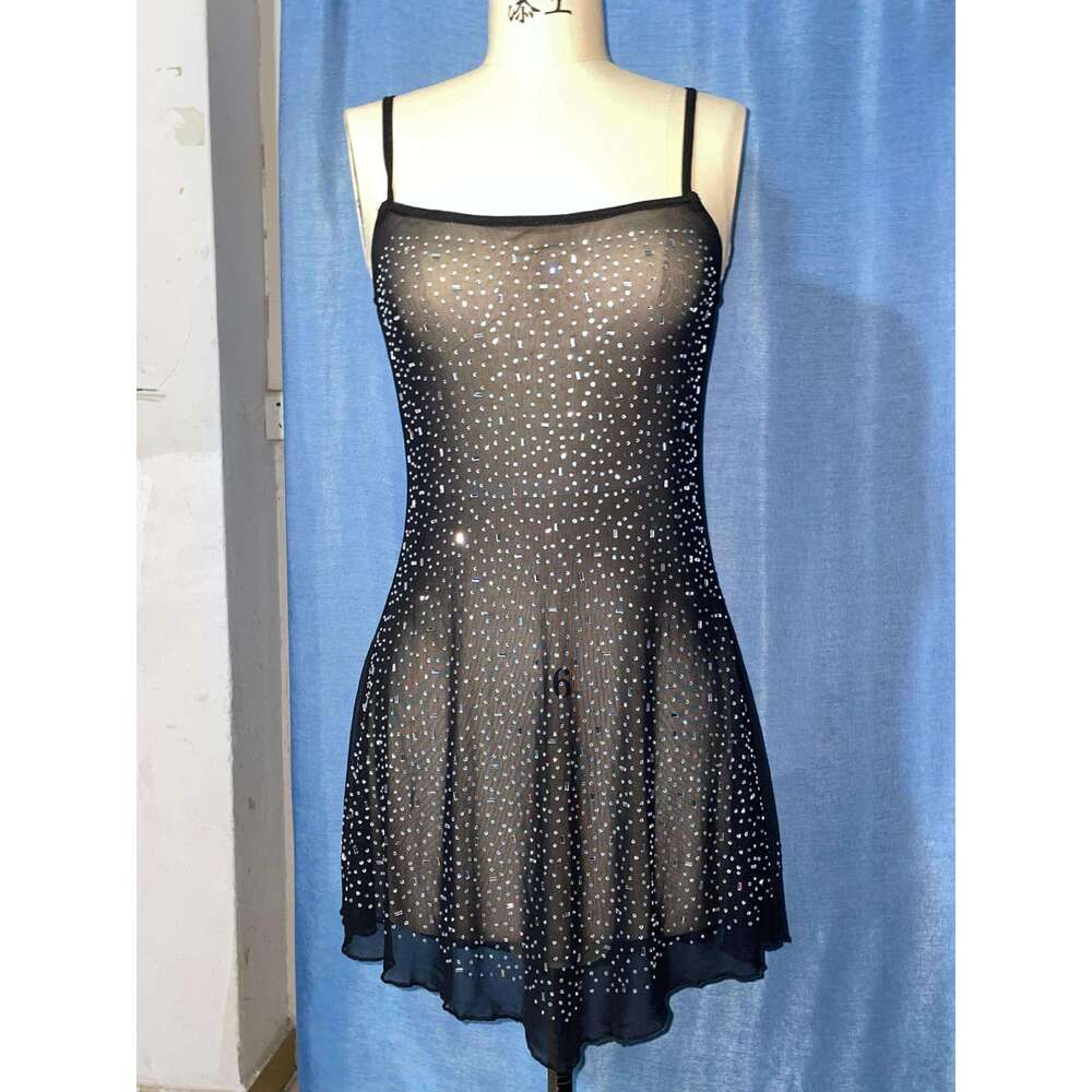 Hot-Selling Women's Party Rhinestone Semi-Sheer Strap Short Night club dress SEXY DRESSES FOR WOMEN clubwear see-through