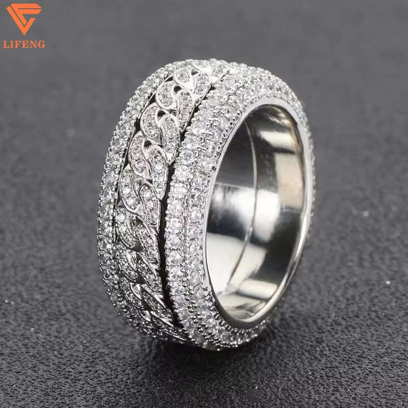 Fashion Jewelry Custom Hip Hop Ring 925 Sterling Silver Plated 18 K Gold Ice Out Moissanite Diamond Ring Wedding Ring