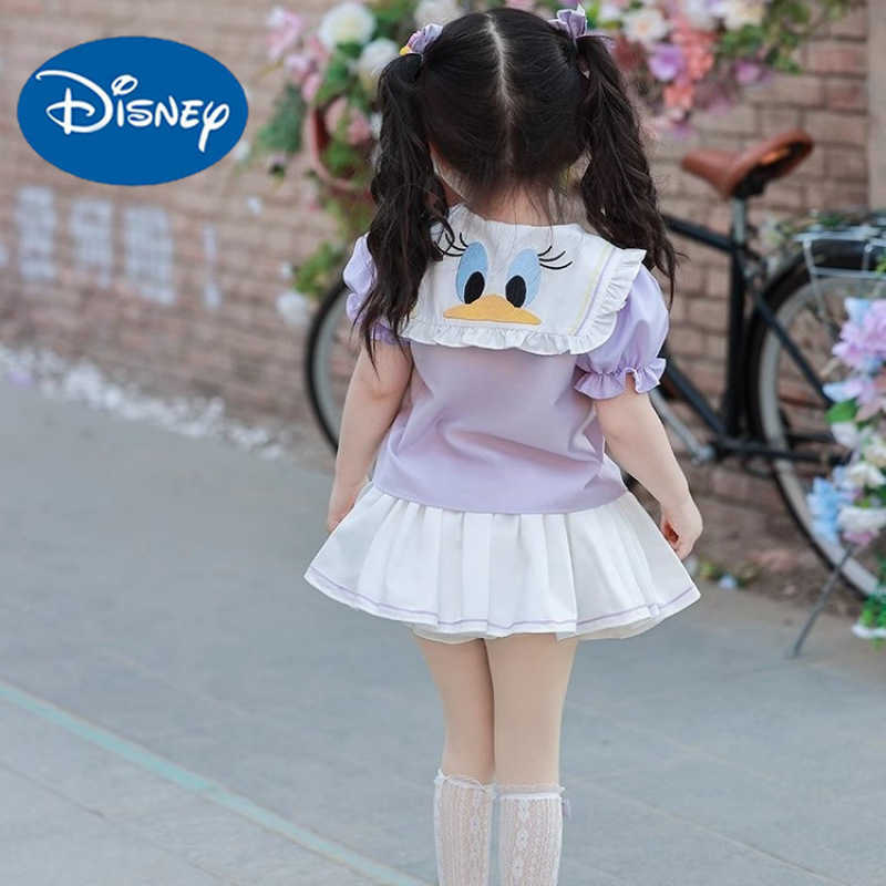 Disney Girl Donald Duck Sailor Set Summer Cute College Style JK Pong Skirt Cartoon Anime Two Piece Set TrendyXJ250409