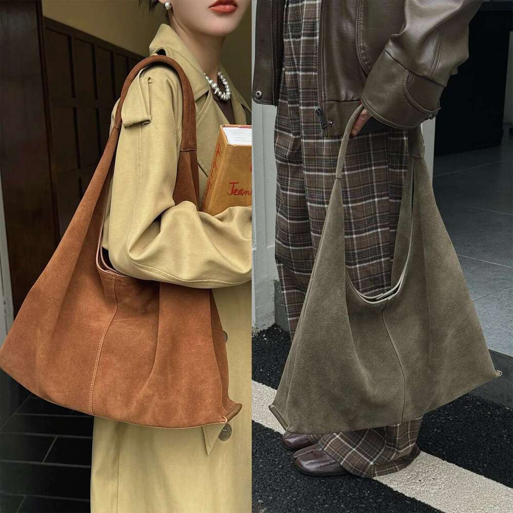 Donna-In Genuine Suede Hobo Shoulder Bag Natural Cow Leather Large Crescent Casual Tote Bags Fashion Commute