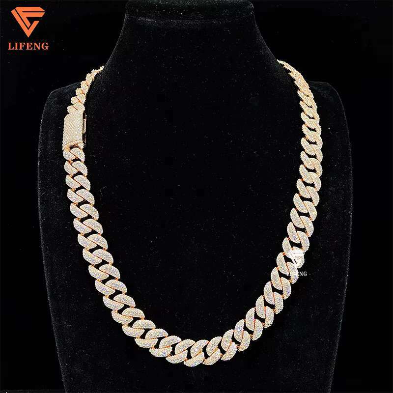 High Quality Hip Hop 14mm Rose Gold Cuban Link Chains Necklace Iced Out VVS Moissanite 925 Sterling Silver Fine Jewelry for Men