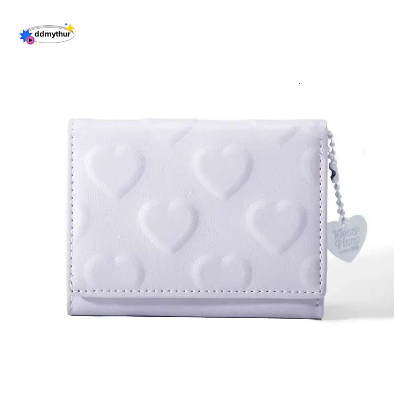 Women's Money Clip Solid Color Love Imprinted PU Leather Short Coin Wallet Three Fold Multi-card Slot Bag Credit Card ddmythur