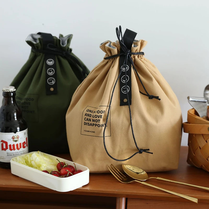 Canvas lunch bag bento box handbag outdoor portable picnic dinner container school fresh food storage accessories 250408