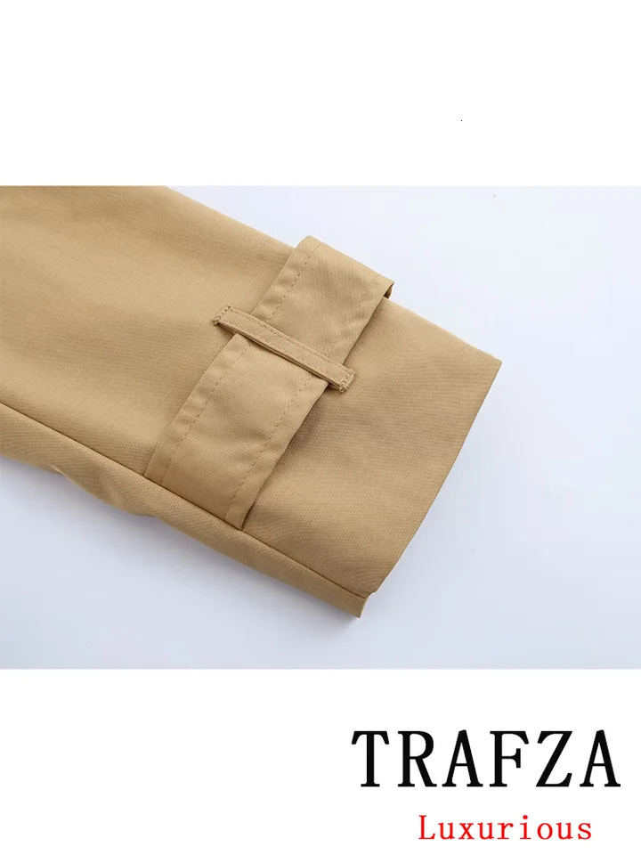 TRAFZA Casual Chic Womens Jacket Solid Stand Collar Printed Scarf Double Chest Coat Fashion Spring Short 250409
