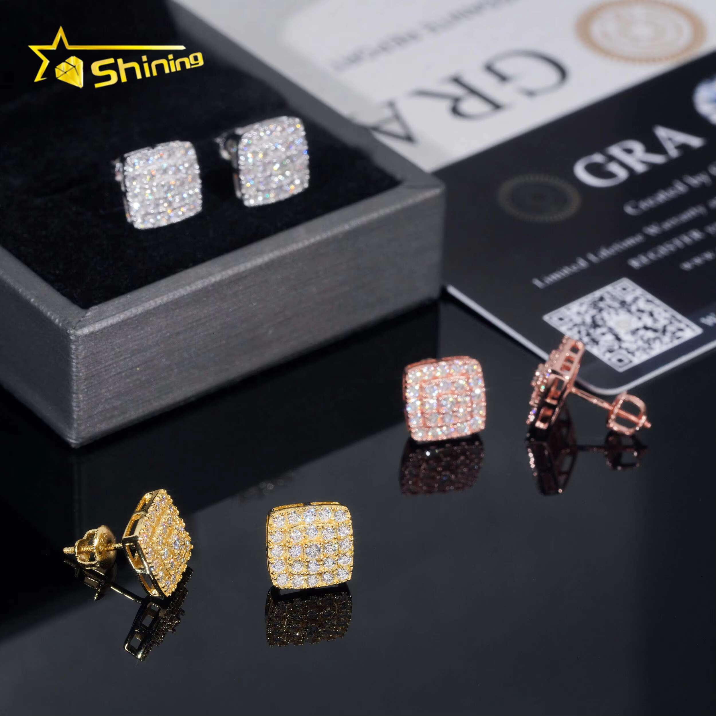 Luxury Earrings Sterling Silver 925 VVS Moissanite Diamond Lab Diamond Hip Hop Jewelry Stud Earrings