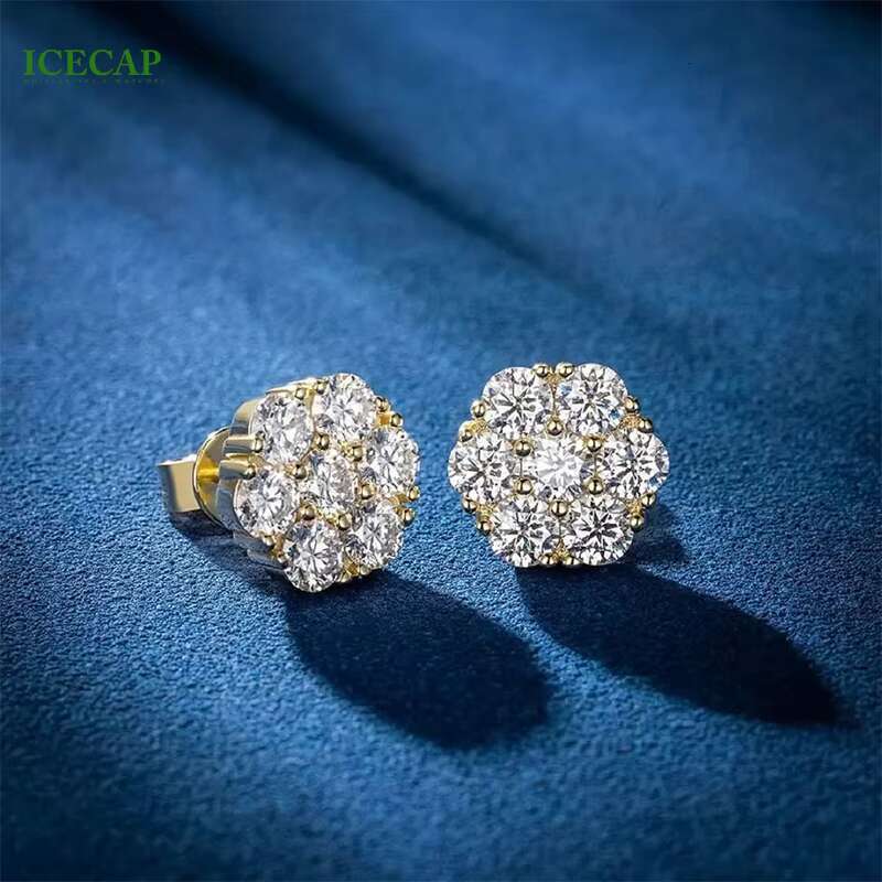 Women Classic Diamond Earrings 925 Silver Moissanite Flower Shape Ear Studs Plated Rose Gold Fashion Jewelry