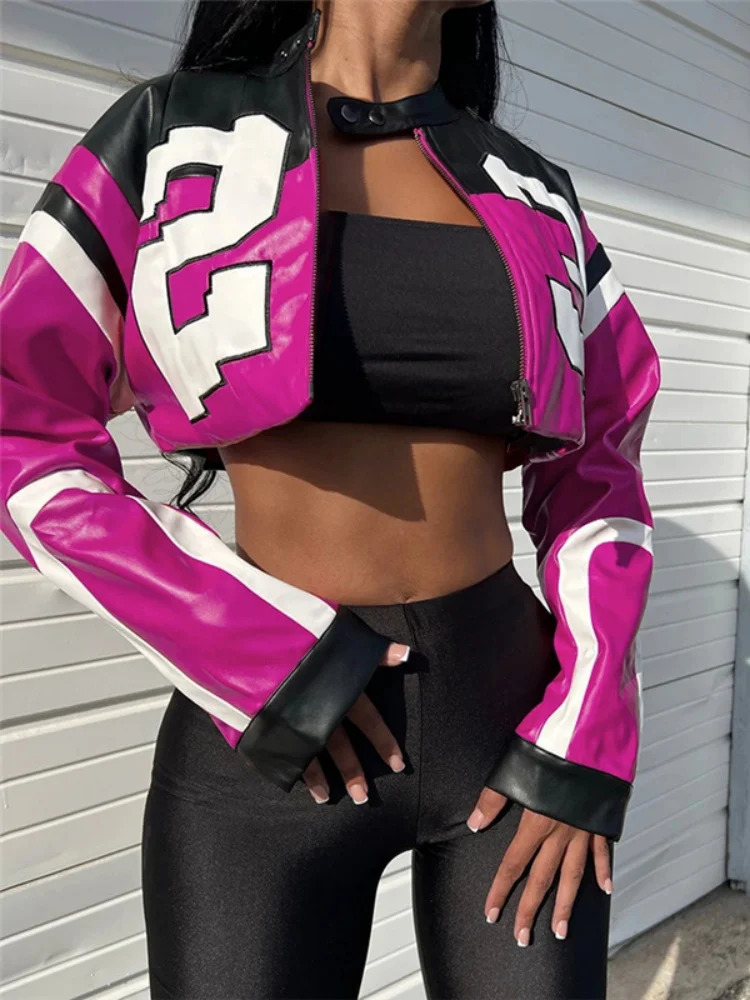 Sisterlinda womens autumn and winter zipper street patch work casual baseball short jacket single chest cut outdoor chic 250409