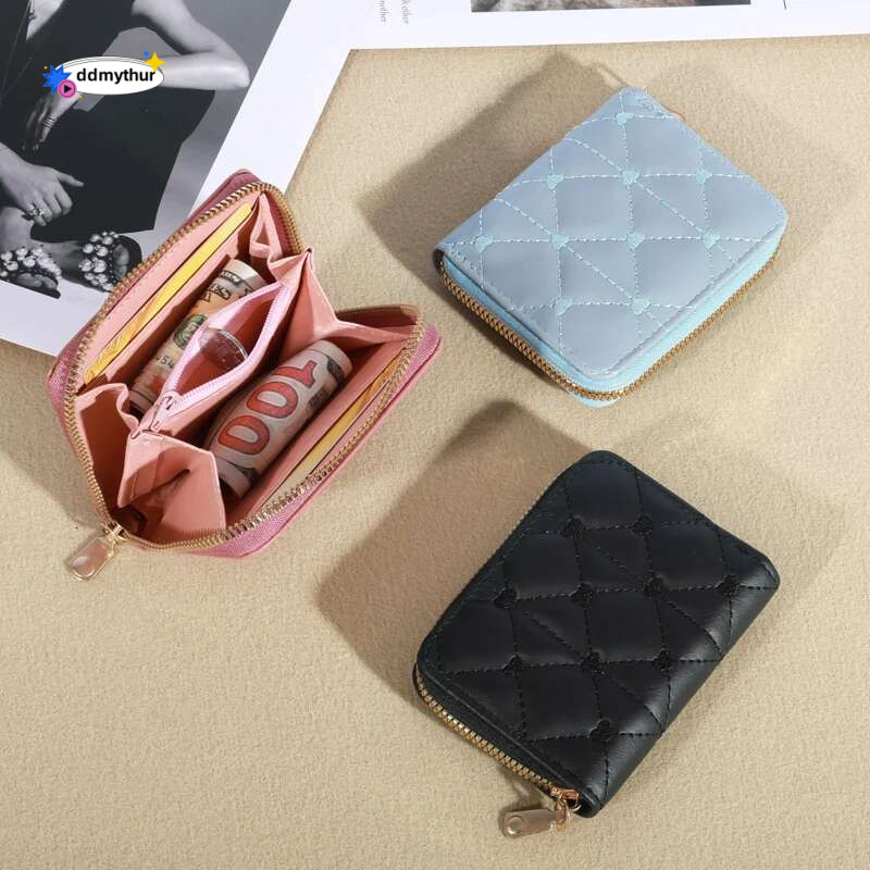 Genuine Madley New Compact Love Embroidered PU Leather Mini Wallet Cute Zipper Card Bag ddmythur