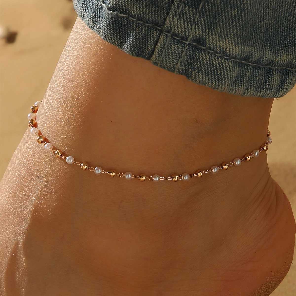 QIAMNI Imitation Pearl Beads Chain Anklet for Women Girls Leg Bracelets Bodychain Gifts Summer Beach Accessories Wedding Jewelry Z250408