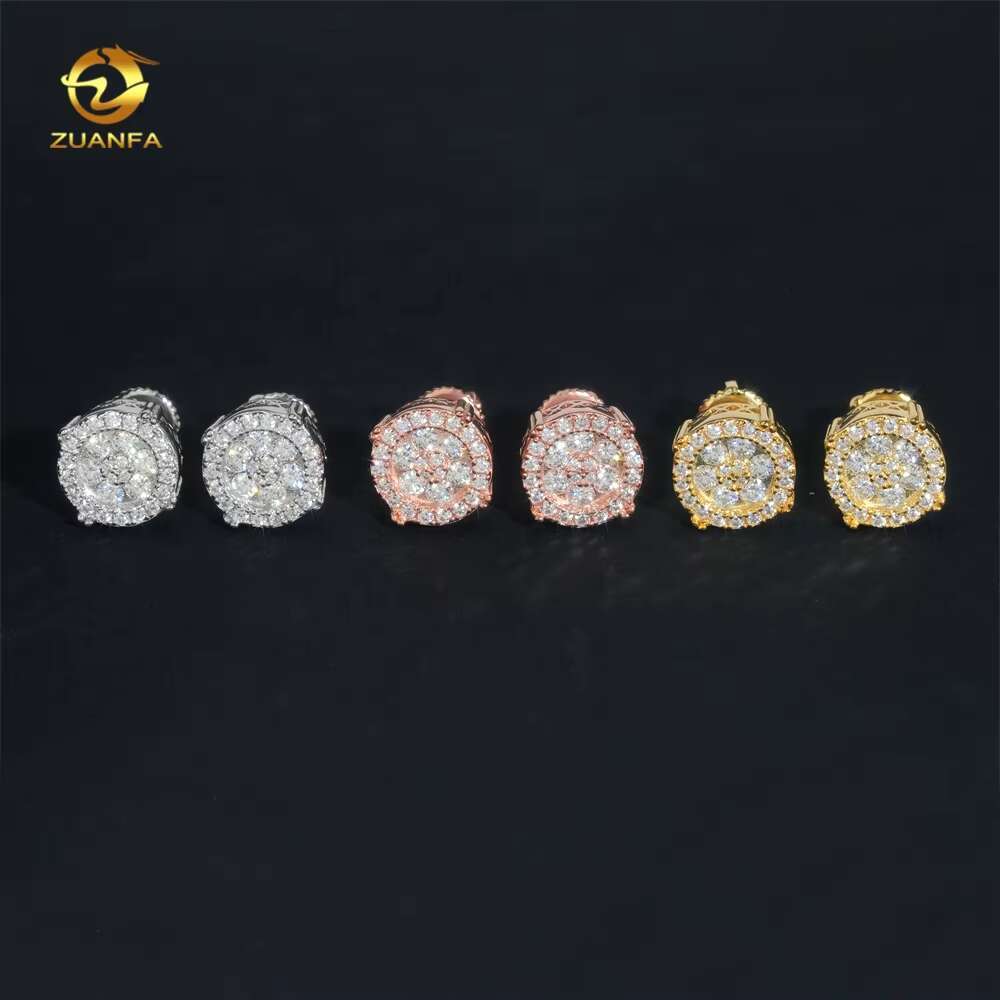 Wholesale Price High Quality Hip Hop Jewelry 925 Sterling Silver Iced Out Mens Moissanite Earrings