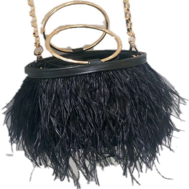 Fashion Ostrich Fur Women's Designer Winter Handbag Feather Bucket Shoulder Messenger Bag