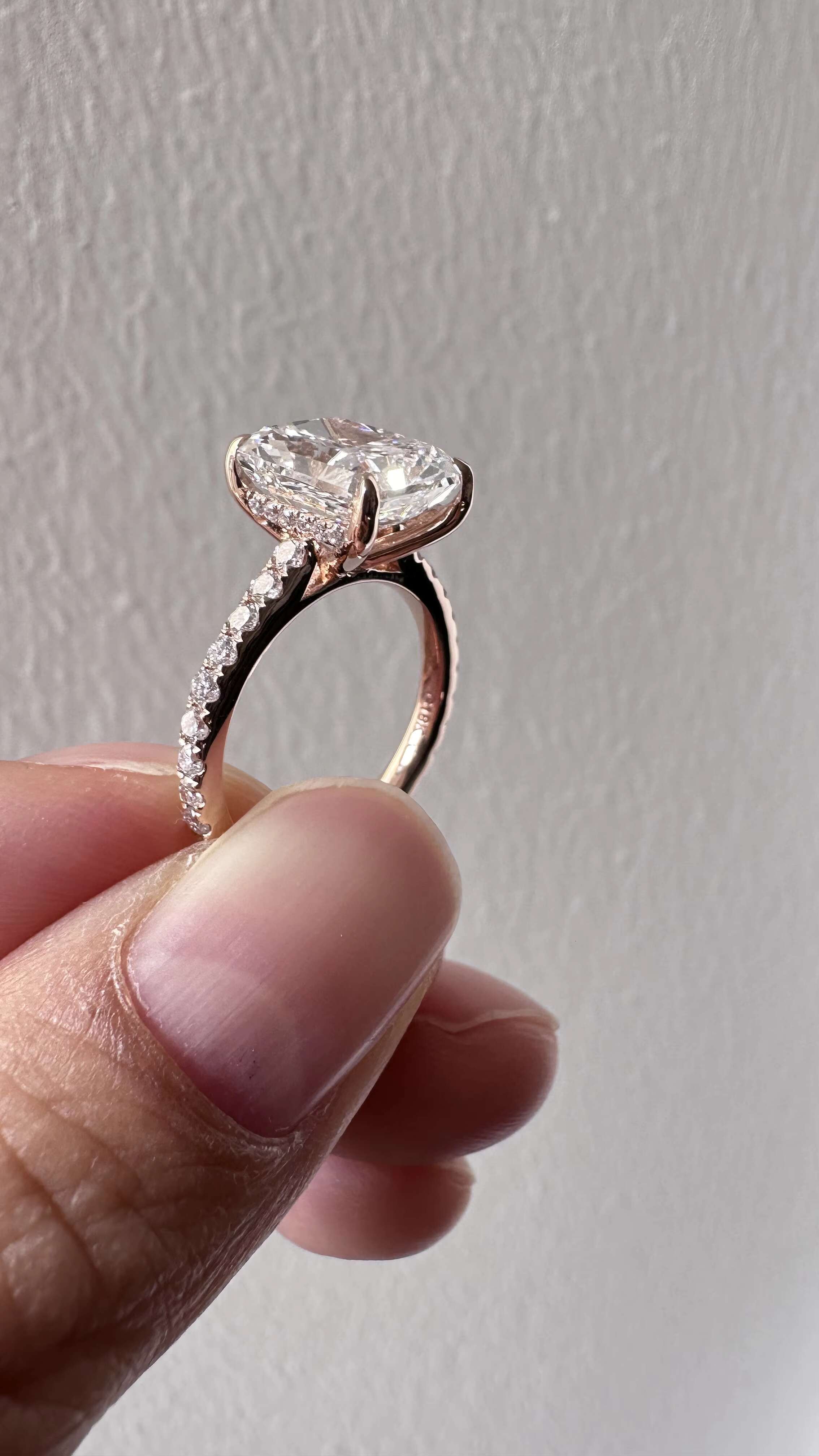3ct DEF VS-VVS Radiant Cut Lab Diamond Engagement Ring With Hidden halo Sparkly Proposal Ring 100% Handmade Customize