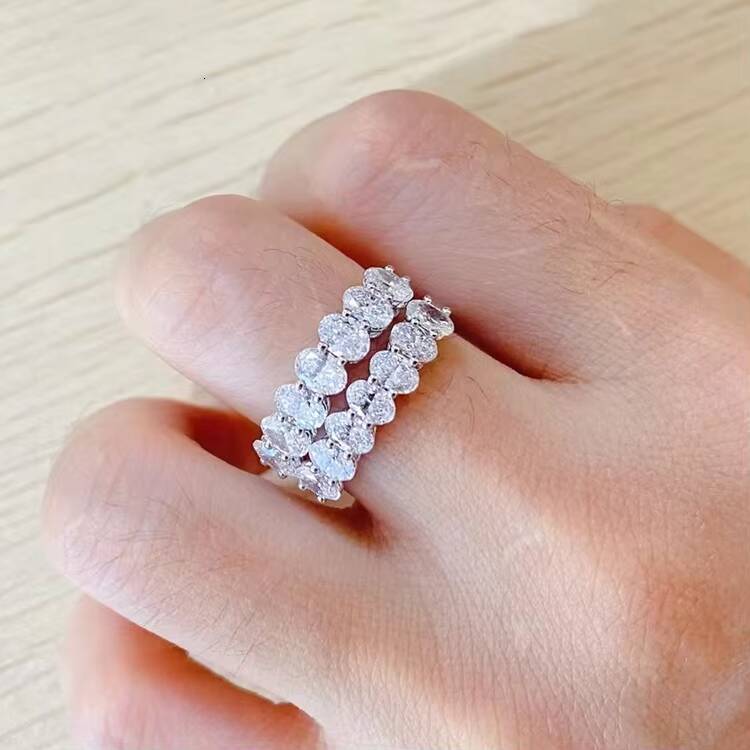 Yu Ying Eternal Love Full Circle Oval Diamonds Rings 14K White Gold Eternal Wedding Band Ring Fine Jewelry Women Rings