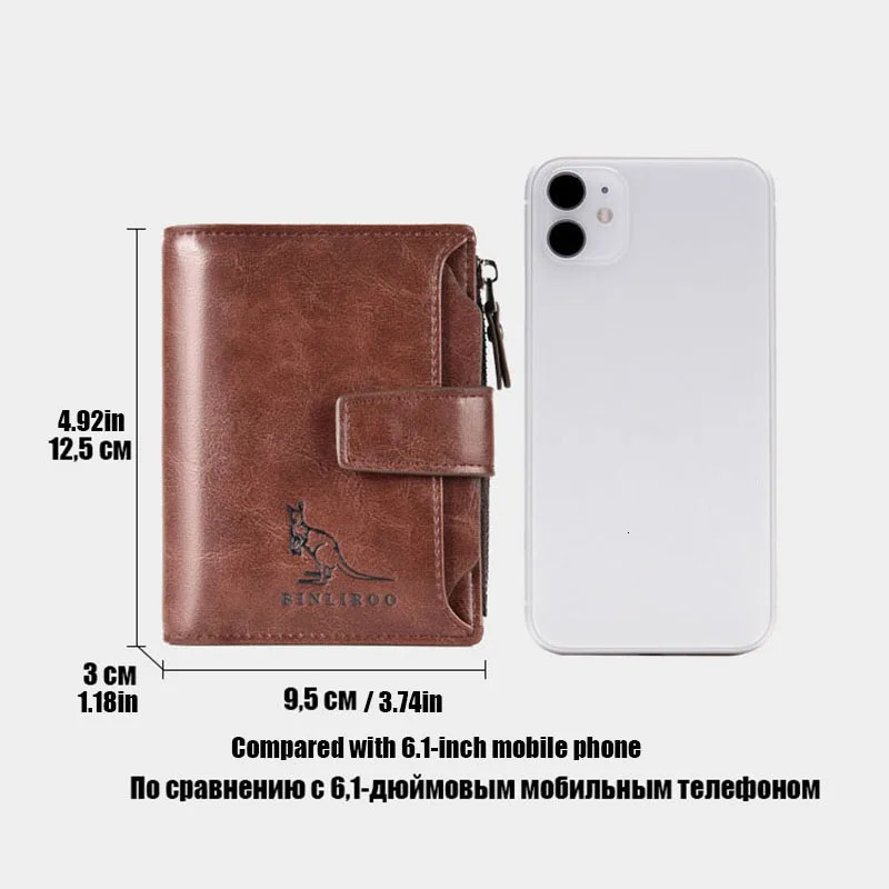 Leather mens wallet y short RFID card holder zipper coin portable 250408