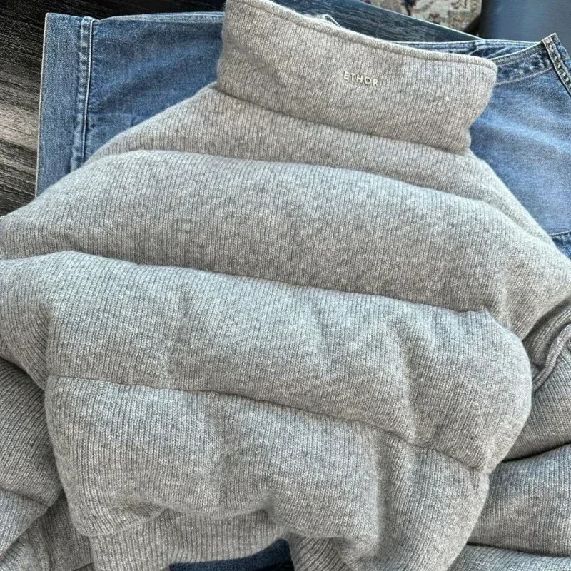 American Style Gray Parkas Women Winter Stand Collar Zipper Coats MujerLong Sleeve Thicked Warm Jackets 251104