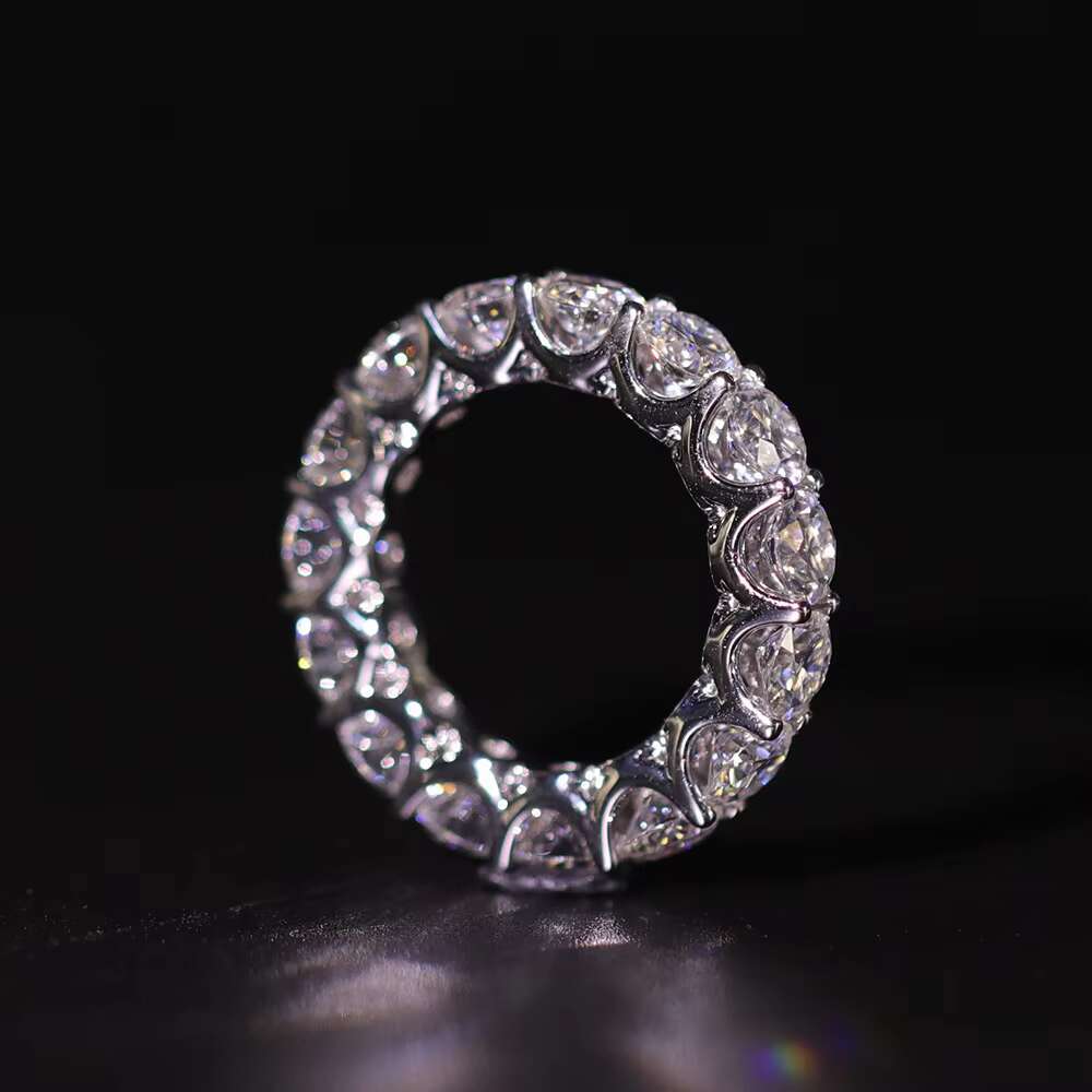 Fancy Jewelry 18K Solid Gold Ring Round White 5mm Moissanite Lab Grown Diamond Eternity Band Ring
