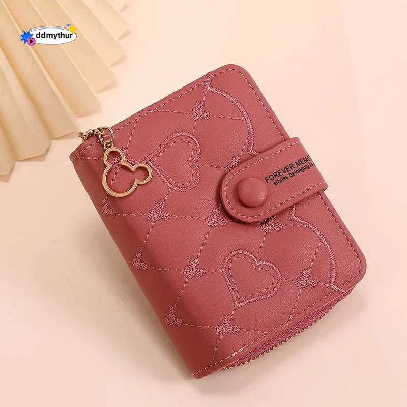 New Mini Mouse Embroidery ID Card Holders Girls Coin Purse Fashion Short Zipper Wallet for Women ddmythur