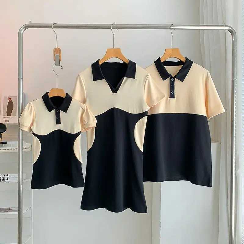 Parents and childrens summer clothing 2023 new three color apricot tree exotic mother daughter dress father daughter T-shirt S2548